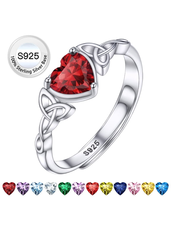 925 Sterling Silver Birthstone Ring for Women January Red Garnet Celtic Knot Heart Ring Gifts for Wedding Anniversary Christmas