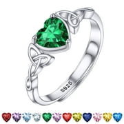 Bestyle Infinity Love Celtic Knot Rings Women Sterling Silver Heart Rings May Green Emerald Gemstone Rings for Her Mom Daughter
