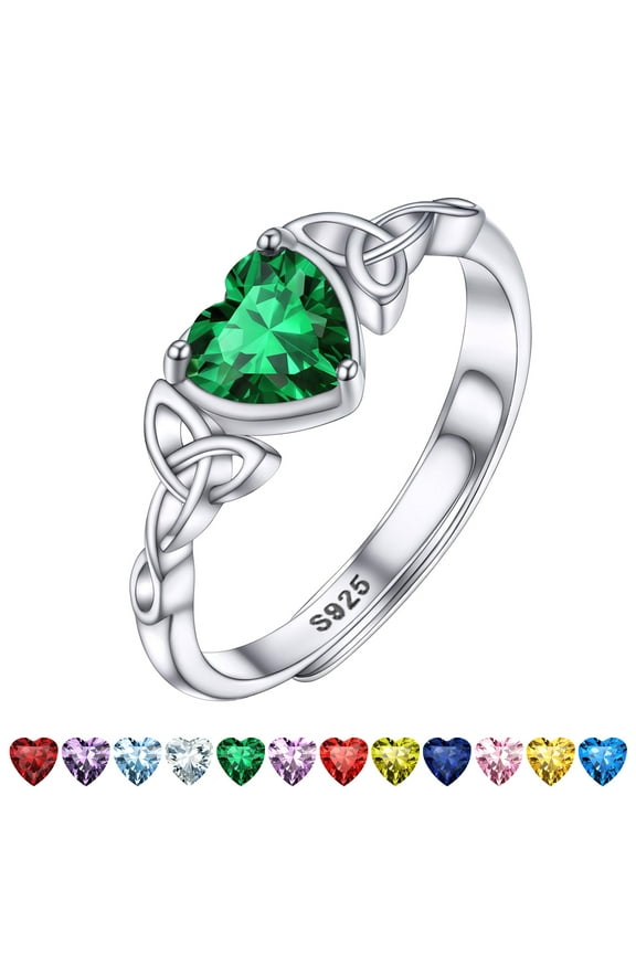 Infinity Love Celtic Knot Rings Women Sterling Silver Heart Rings May Green Emerald Gemstone Rings for Her Mom Daughter