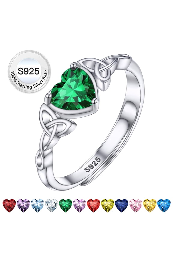 Infinity Love Celtic Knot Rings for Women Pure 925 Sterling Silver Heart Rings May Green Emerald Ring Gifts for Mother's Day Wedding Engagement
