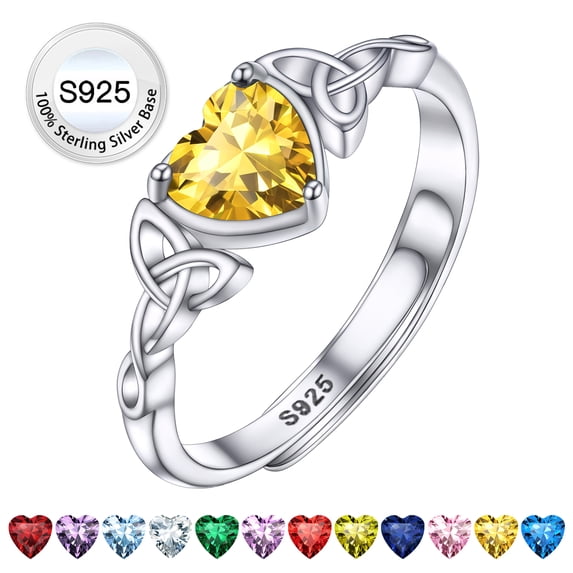 Bestyle Infinity Love Celtic Knot Rings for Women Pure 925 Sterling Silver Heart Rings November Yellow Topaz Rings for Mom Daughter Wife Girlfriend