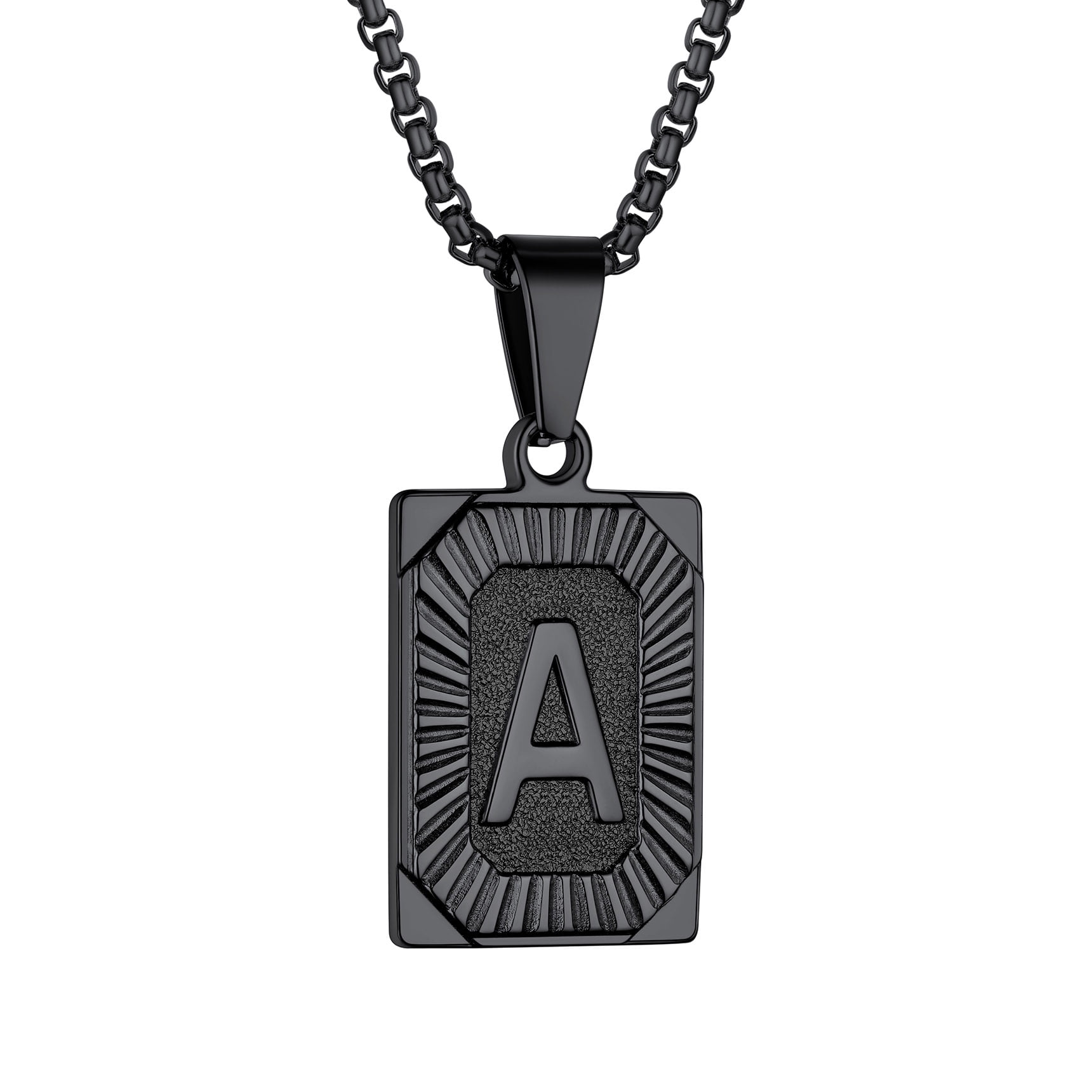 Bestyle Initial Name Necklace Letter A Square Tag Pendant Stainless