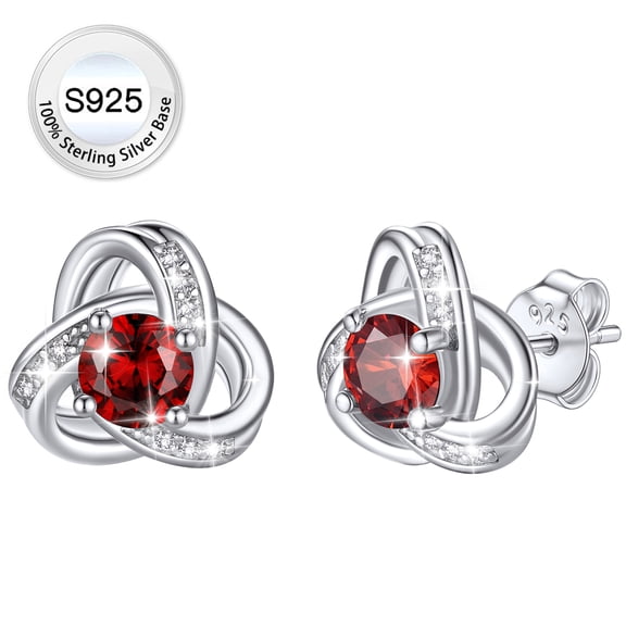 Bestyle January Birthstone Stud Earrings for Women Pure S925 Sterling Silver Love Knot Celtic Earrings Mother's Day Everyday Jewelry for Sensitive Ears
