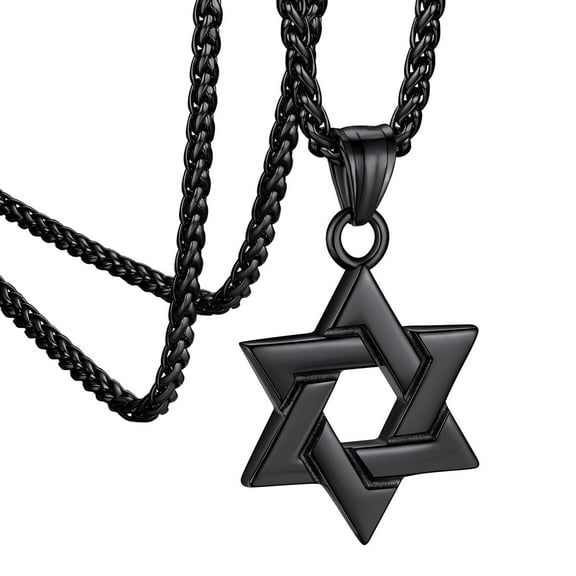Bestyle Jewish Star of David Necklace Hexagram Pendant Necklace Stainless Steel Jewelry Gifts for Men Boyfriend Dad Father - Black