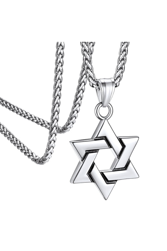 Jewish Star of David Necklace Hexagram Pendant Necklace Stainless Steel Jewelry Gifts for Men Boyfriend Dad Father