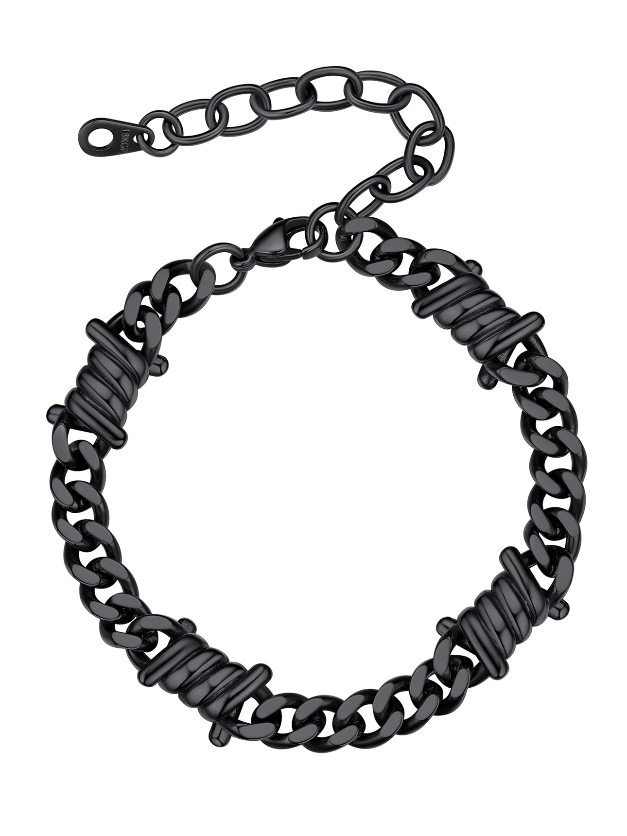 Bestyle Men Cuban Chain Bracelets 7mm Unisex Black Barbed Wire Beacelet Hip Hop Punk Jewelry Gifts for Women