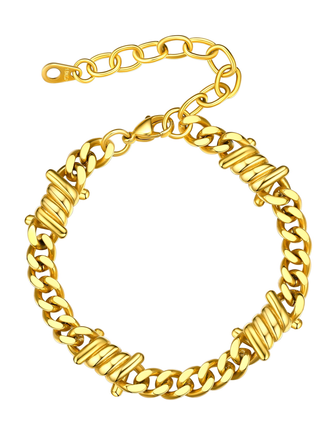Bestyle Men Cuban Chain Bracelets 7mm Unisex Gold Plated Barbed Wire Beacelet Hip Hop Punk Jewelry Gifts for Women