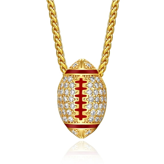 Bestyle Men Gold Plated American Football Necklace Sparkle CZ Rugby Ball Sport Necklace Pendant Jewelry Gifts for Ball Game Lover Fans