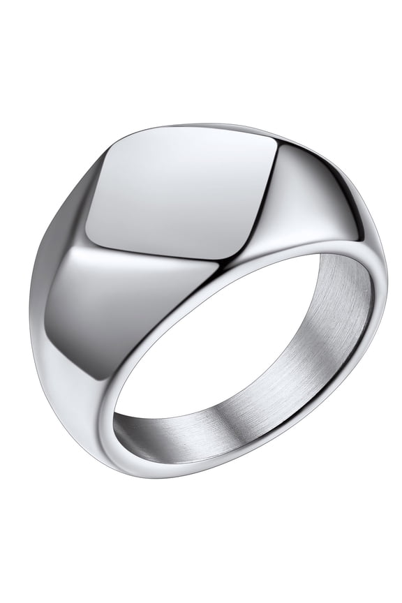 Men Rings Rhombus Signet Band Ring Simple Chunky Hip Hop Ring Stainless Steel Statement Index Ring for Husband Son Dad, Size 8