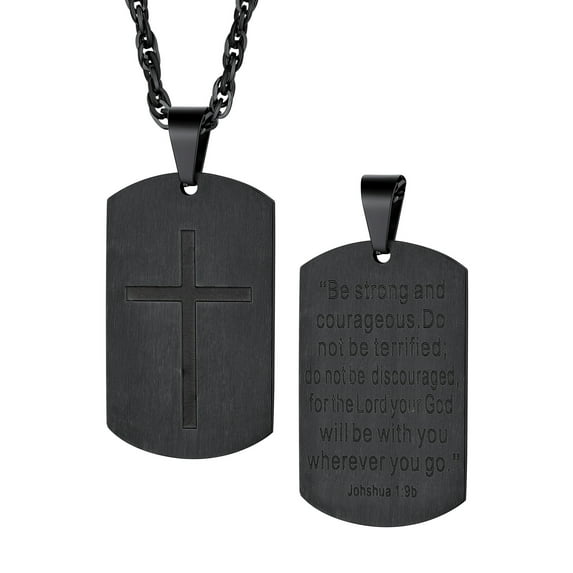 Bestyle Men's Black Cross Necklace Stainless Steel Dog Tag Necklace Christian Serenity Prayer Necklace Inspirational Jewelry Gift