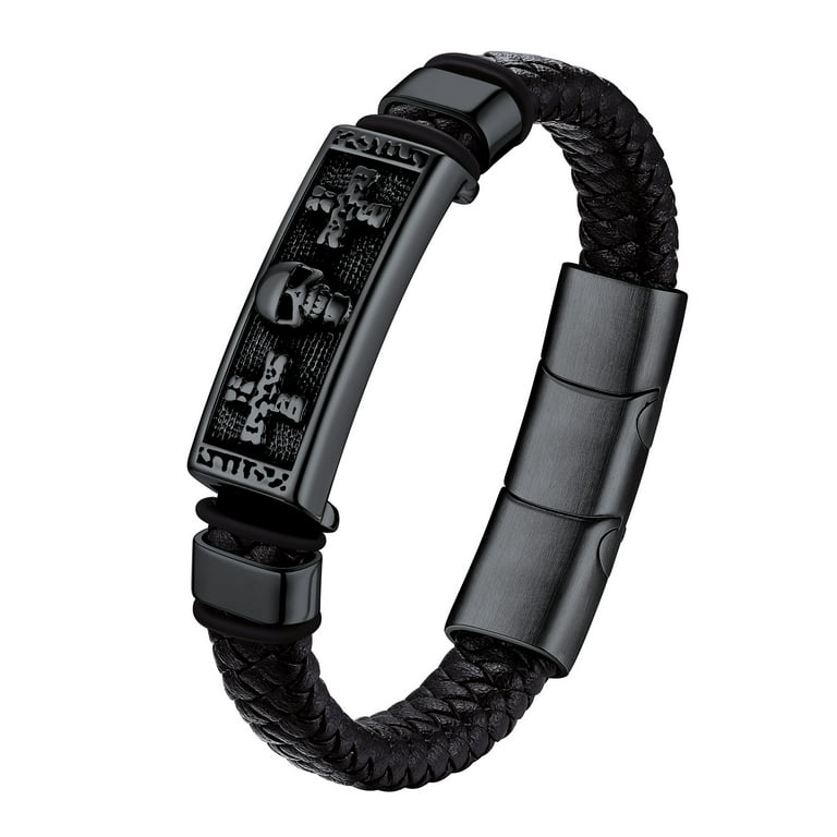 Bestyle Men's Leather Bracelet Gothic Punk Skull Cross Tag