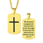 Bestyle Men's Gold Cross Necklace Stainless Steel Dog Tag Necklace Boys Christian Serenity Prayer Necklace Inspirational Jewelry Gift