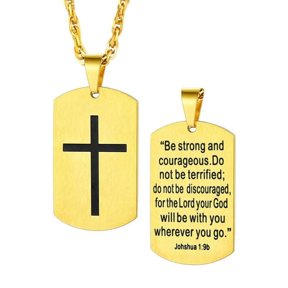 Bestyle Men's Gold Plated Cross Necklace Stainless Steel Dog Tag Necklace Christian Serenity Prayer Necklace Inspirational Jewelry Gift