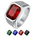 thumbnail image 1 of Bestyle Mens Stainless Steel Signet Ring Thumb Pinky Ring, Square Red Created Garnet Ring Crystal Statement Ring for Brother Nephew Son Dad Size 13, 1 of 9