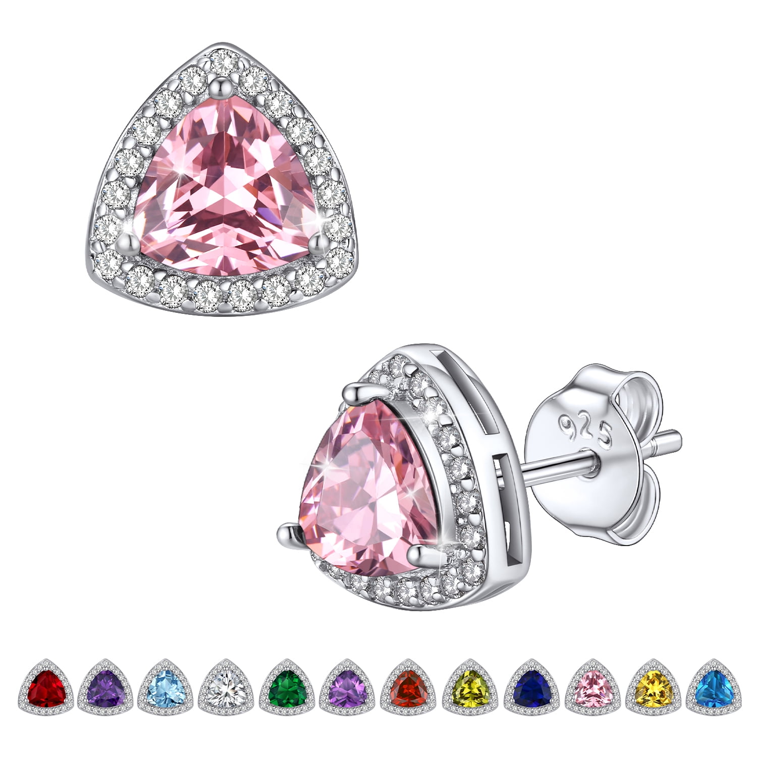 Bestyle Pink Tourmaline S925 Stud Earrings – October Birthstone