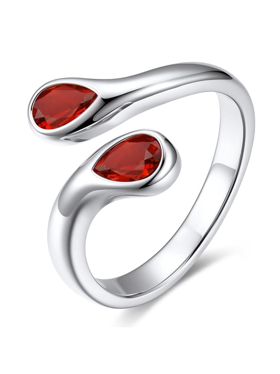 Pear-Cut Created Ruby Birthstone Ring for Women Love Statement TOI et Moi Ring Wedding Birthday Mother's Day Gifts Open Size 5-10