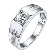 Bestyle Promise Wedding Band Ring for Men Women Cubic Zirconia Engagement Couple Rings 6mm Wide Sterling Silver Ring Jewelry Gift Size 6-13