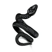 BESTYLE Punk Stainless Steel Snake Rings for Men, Black Serpent Finger Wrap Ring Jewelry for Costumes Everyday Wear (Size 9)