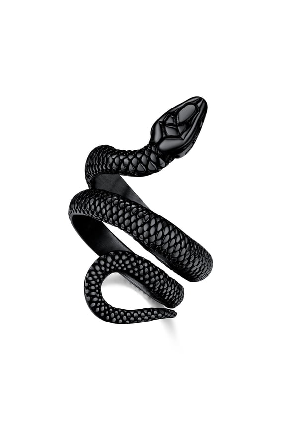 Punk Stainless Steel Snake Rings for Men, Black Serpent Finger Wrap Ring Jewelry for Costumes Everyday Wear (Size 9)