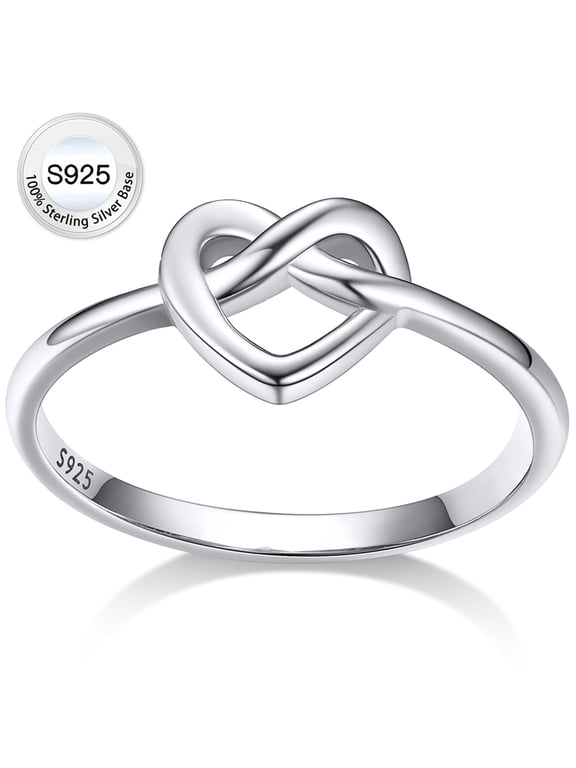 Pure 925 Sterling Silver Heart Rings for Women, Simple Celtic Knot Wedding Promise Ring Gifts for Birthday Anniversary Christmas, Size 7