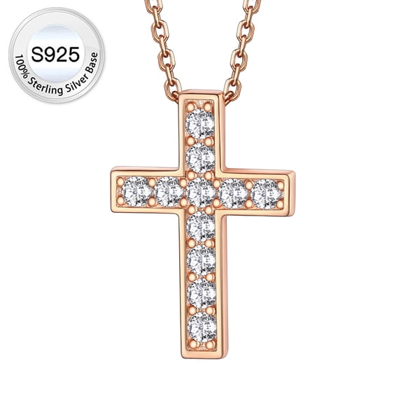 Bestyle Rose Gold Plated Cross Necklace for Women, Shiny CZ Jesus Christ Cross Choker Necklace Jewelry Gifts for Birthday Graduation Christmas
