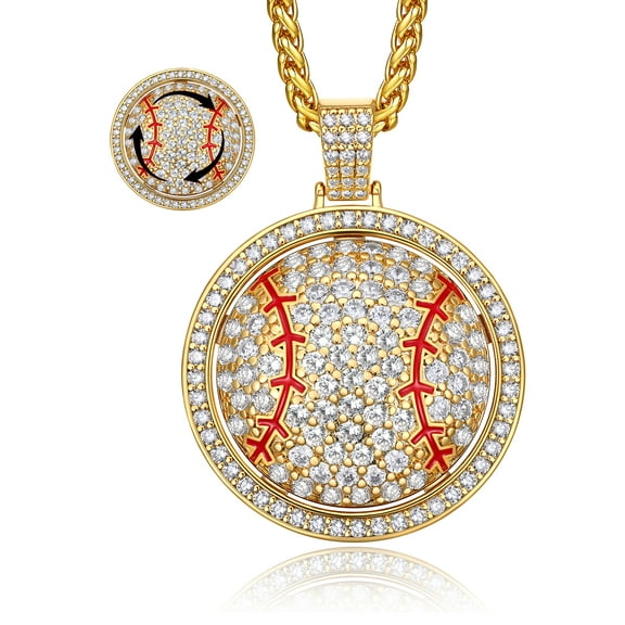 Bestyle Rotatable Baseball Pendant Necklace for Men Gold Plated CZ Sport Ball Necklace Father's Day Christmas Jewelry Gift for Dad Husband