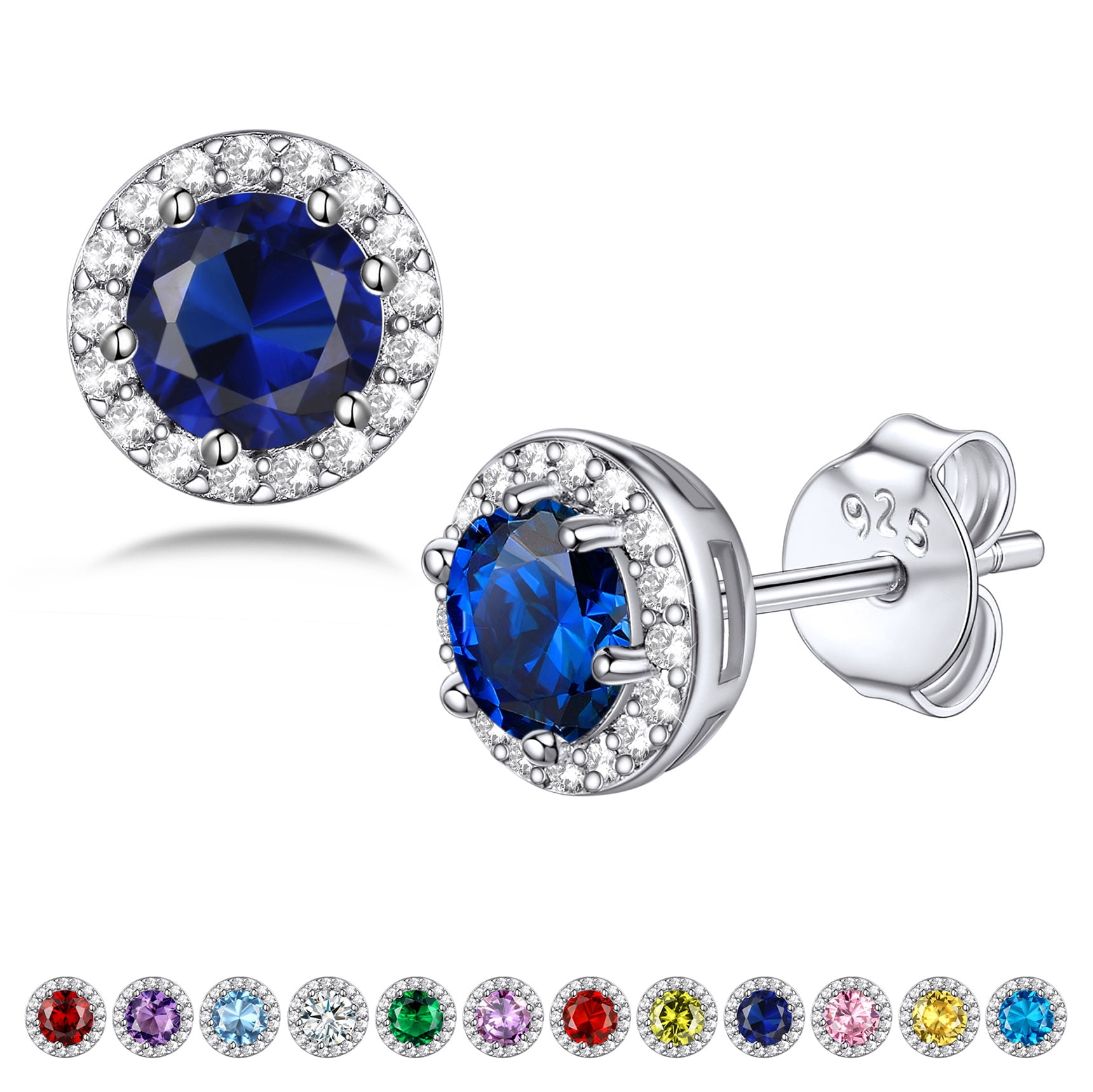 Sterling Silver Earrings with Sparkling Round Cut Gemstones
