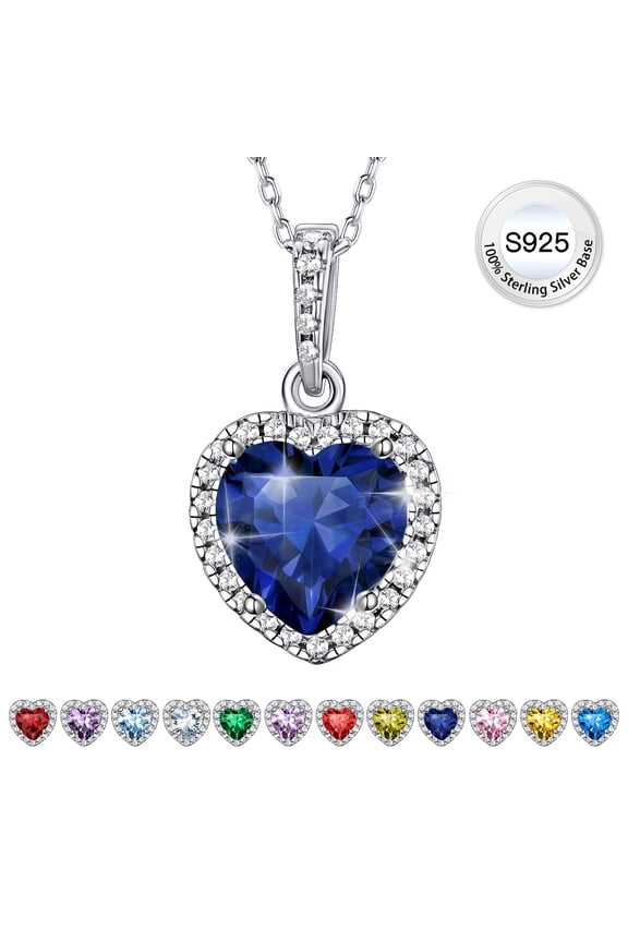 September Synthetic Sapphire Birthstone Necklaces Women Pure 925 Sterling Silver Love Heart Pendant Valentins Day Gifts for Wife Mom Daughter