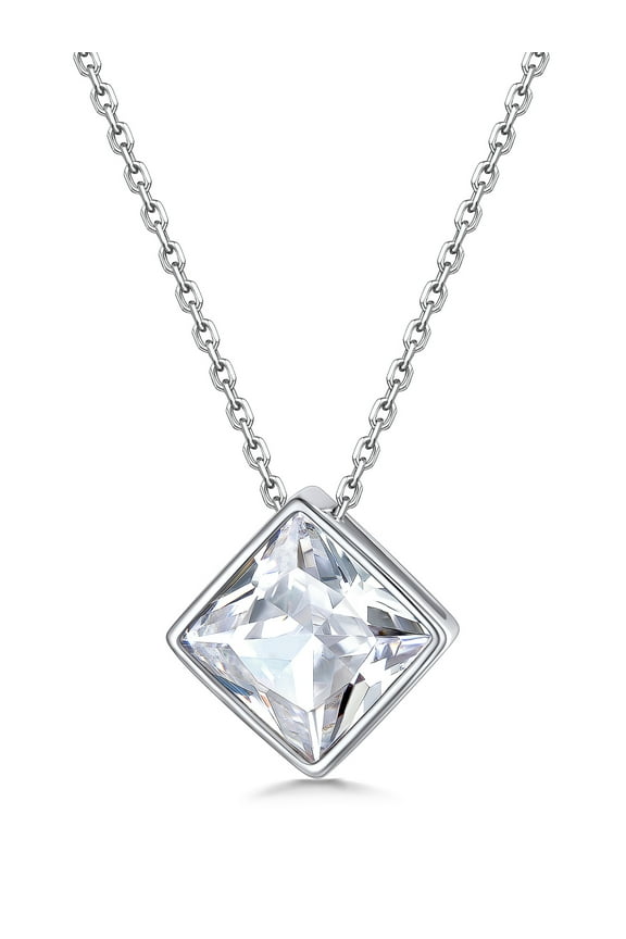 Solitaire Crystal Choker Necklace Dainty Square CZ Diamond Pendant Necklace Christmas Gift for Friend Daughter Mom Wife