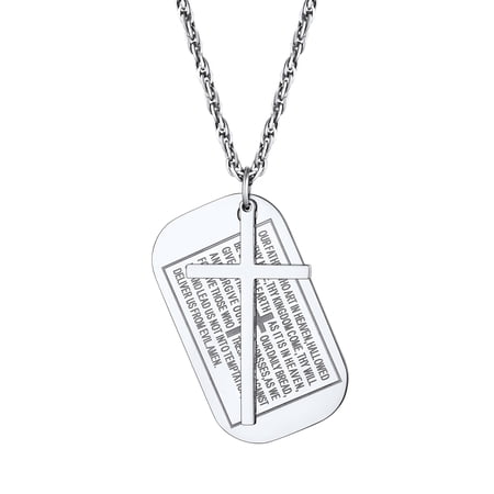 Bestyle Stainless Steel Cross Necklace for Men Military Dog Tag Pendant Chain God Bless Bible Lords Prayer Jesus Religious Gift