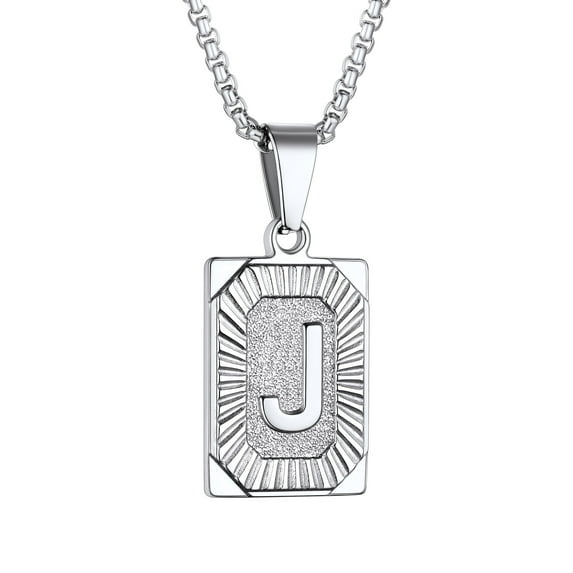 Bestyle Stainless Steel Letter Neckalce for Men Women, A-D Initail Dog Tag Pendant Necklace Jewelry Gift for Father'Day Christmas Birthday