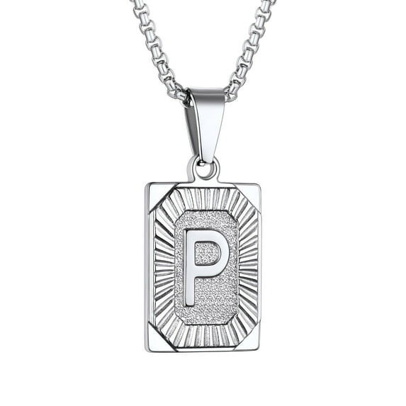 Bestyle Stainless Steel Letter Neckalce for Men Women, A-D Initail Dog Tag Pendant Necklace Jewelry Gift for Father'Day Christmas Birthday
