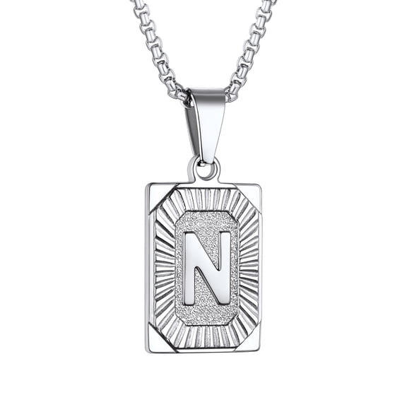 Bestyle Stainless Steel Letter Neckalce for Men Women, A-D Initail Dog Tag Pendant Necklace Jewelry Gift for Father'Day Christmas Birthday