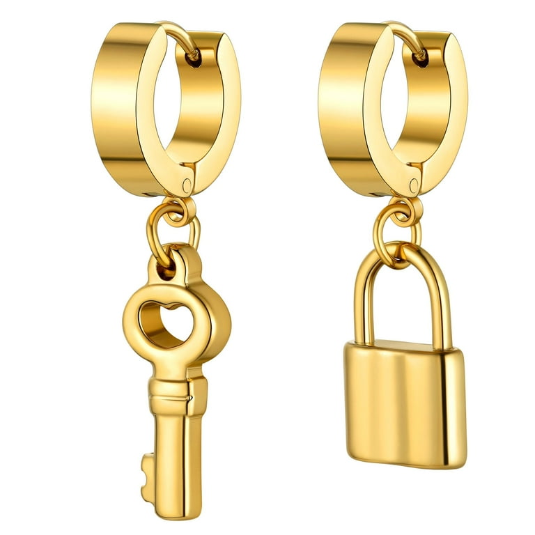 Bestyle Stainless Steel Lock and Key Dangle Earrings for Men Women