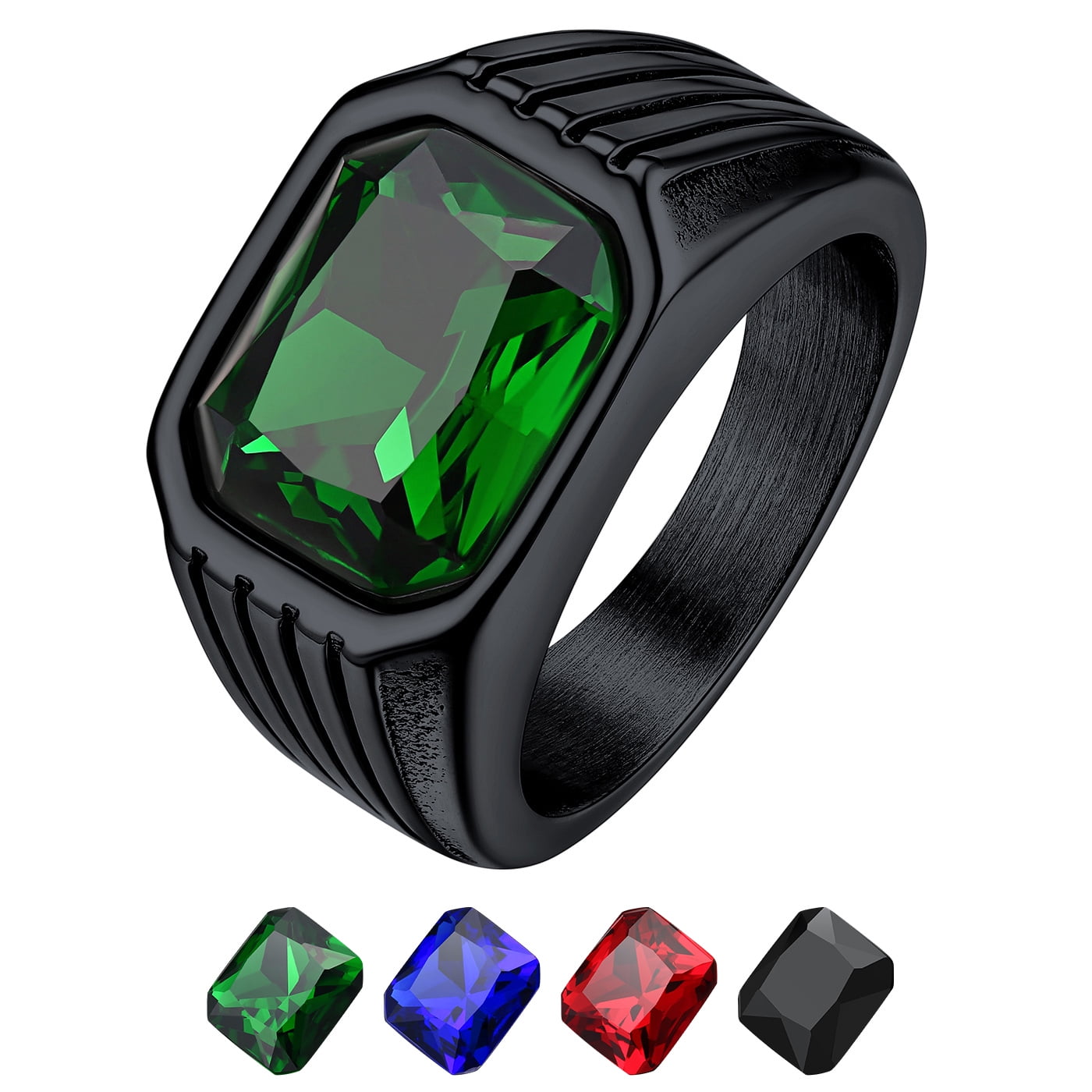 Bestyle Stainless Steel Rings for Men Large Green Created Emerald ...
