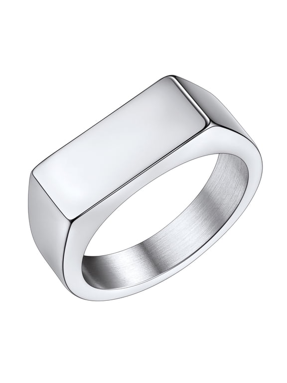 Stainless Steel Signet Ring for Men Women Chunky Heavy Dome Band Ring Statement Thumb Pinky Ring Jewelry Gift for Dad Son Boyfriend Size 7
