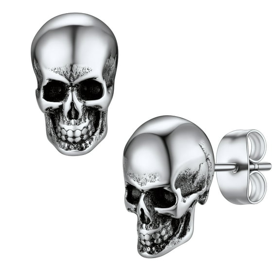 Bestyle Stainless Steel Skull Stud Earrings for Men Women, Gothic Punk Earring Studs Piercing Jewlery for Cocktail Party Halloween