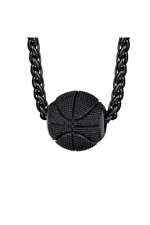 Stainless Steel Sport Necklace for Men Black 3D Basketball Pendant Fan Player Jewelry Gifts for Son Dad Grandson Husband