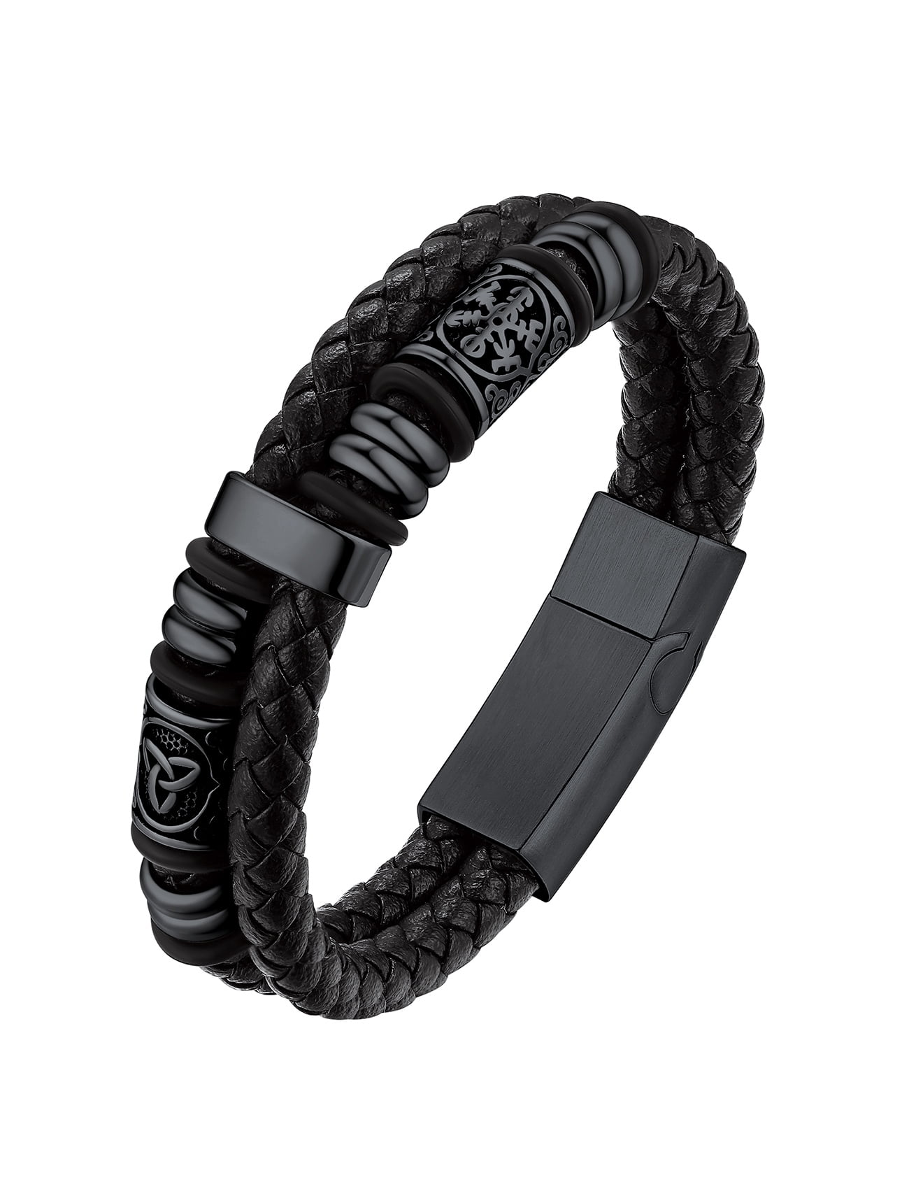 HZMAN Viking Leather Bracelet - Adjustable Wide Cuff With Celtic Knot Design