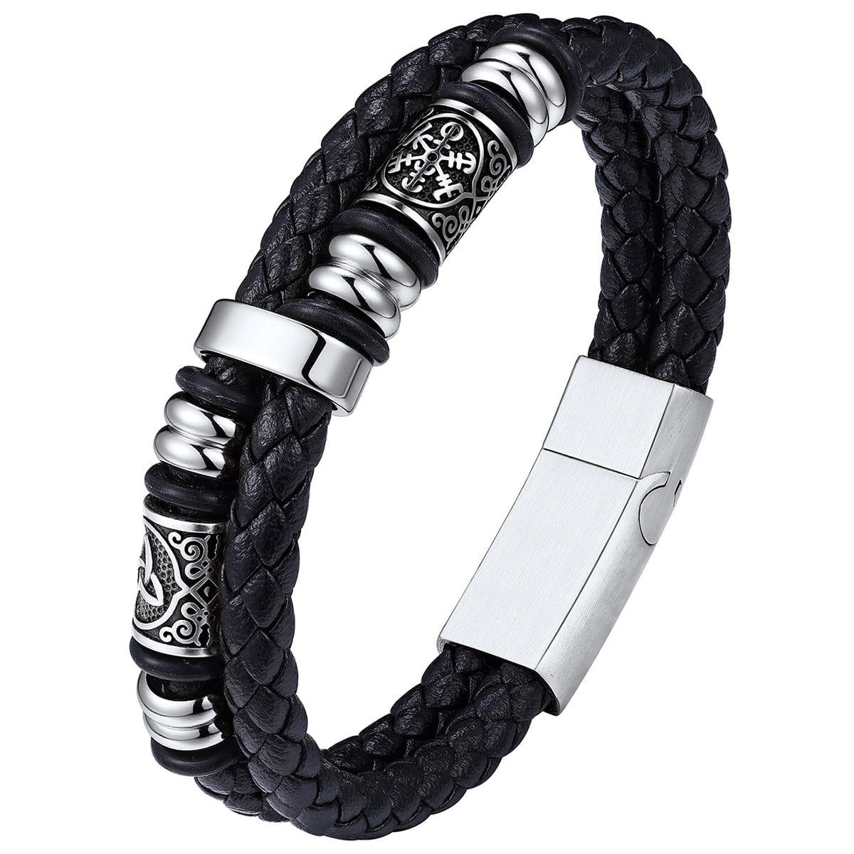 Bestyle Men Leather Bracelets Fashion Stainless Steel Celtic