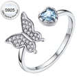 thumbnail image 1 of Bestyle Pure S925 Sterling Silver Butterfly Open Ring with Full Cubic Zirconia, Shining Crystal Birthstone Ring March Birthday Mother's Day Gift, 1 of 9