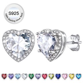 Bestyle Pure 925 Sterling Silver Earrings for Women, 2.0CT Solitaire Synthetic Diamond Studs Birthstone Jewelry Gifts for Birthday Mother's Day