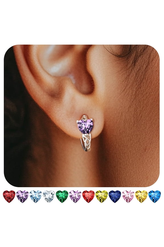 Pure 925 Sterling Silver Hoop Earrings with Heart Birthstone Celtic Knot Earrings Gifts for Birthday Wedding Graduation February Amethyst