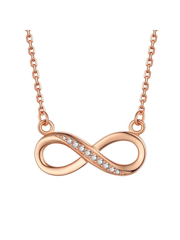 Sterling Silver Infinity Necklace Cubic Zirconia Pendant Necklace Jewelry Gifts for Wife Mom Girlfriend - Rose Gold Plated