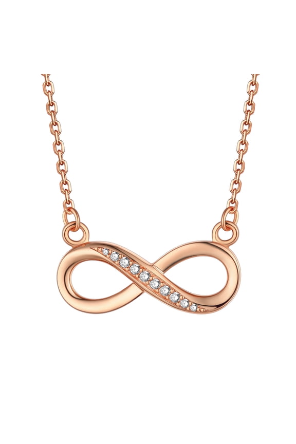 Sterling Silver Infinity Necklace Cubic Zirconia Pendant Necklace Jewelry Gifts for Wife Mom Girlfriend - Rose Gold Plated