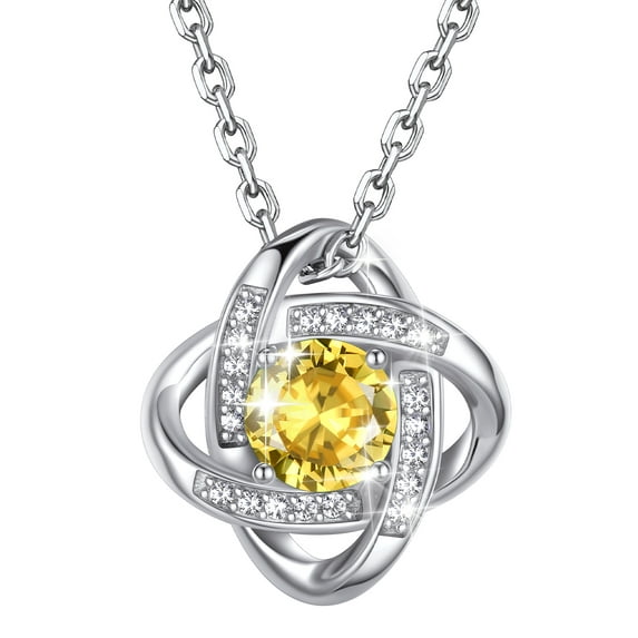 Bestyle Sterling Silver Love Eternal Knot Necklace Synthetic Citrine Birthstone Pendant Necklace Christmas Birthday Gifts for Women, November