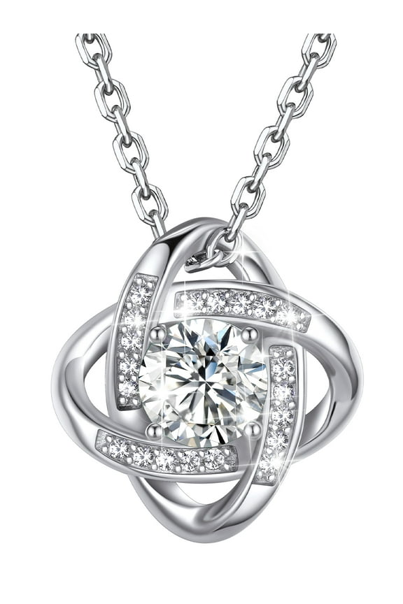 Sterling Silver Love Eternal Knot Necklace Synthetic Diamond Birthstone Pendant Necklace Christmas Birthday Gifts for Women, April