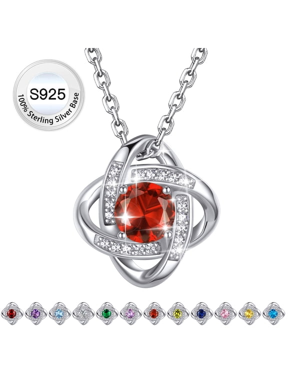 Pure 925 Sterling Silver Love Knot Necklace Synthetic Ruby Birthstone Pendant Christmas Birthday Gifts Stocking Stuffers for Women, July