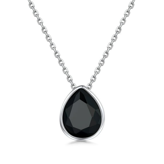 Bestyle Sterling Silver Pendant Necklace for Women Teardrop Black CZ Crystal Necklaces Jewelry Gift for Wedding Birthday Everyday Wear