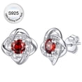 thumbnail image 1 of Bestyle Pure 925 Sterling Silver Stud Earrings Created Garnet Flower Knot Earrings Birthstone Jewelry Gifts for Mother's Day Christmas Graduation, January, 1 of 9